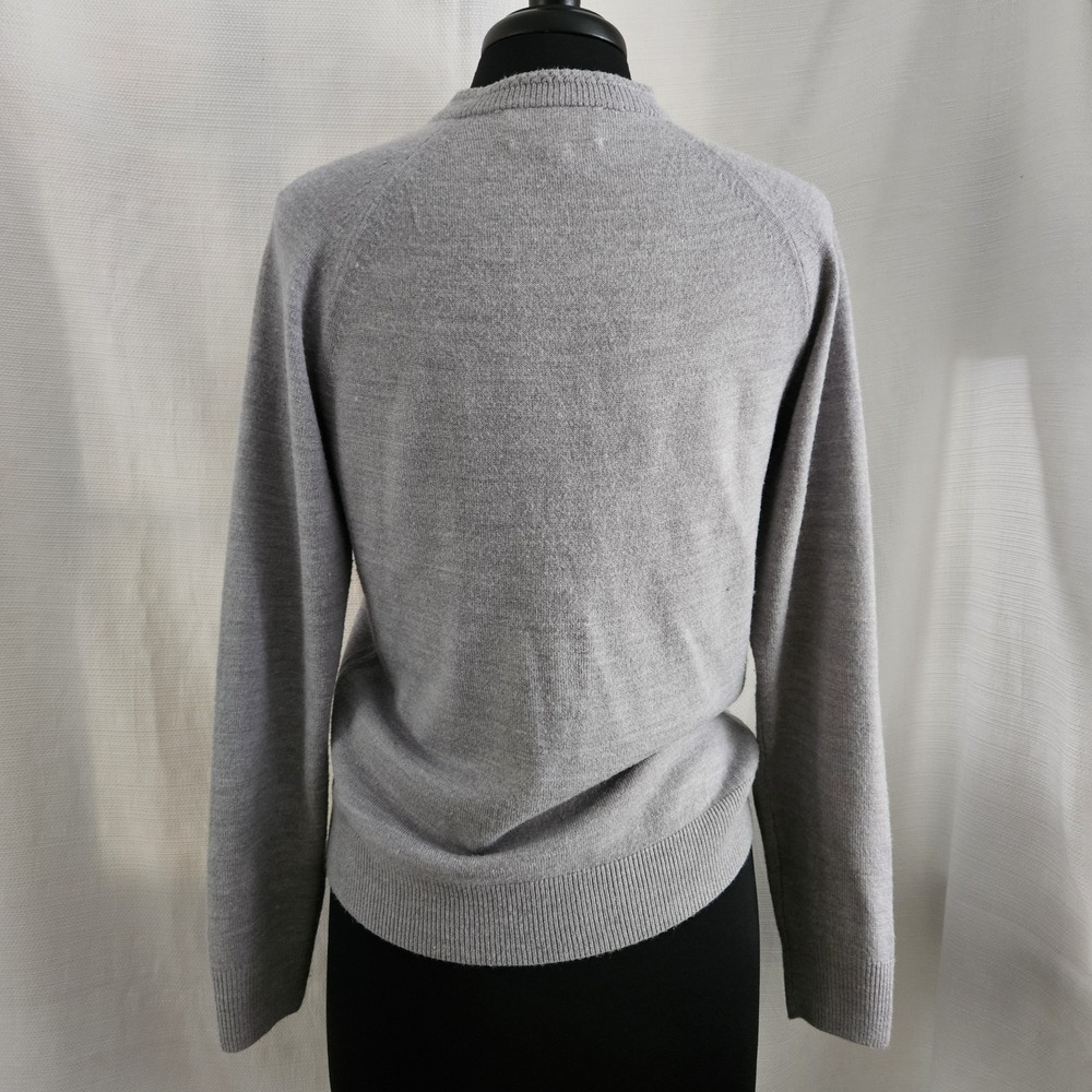 Womens‎ Grey Faux Pearl Button Crewneck Cardigan Sweater Size S Preppy Office - Picture 2 of 9
